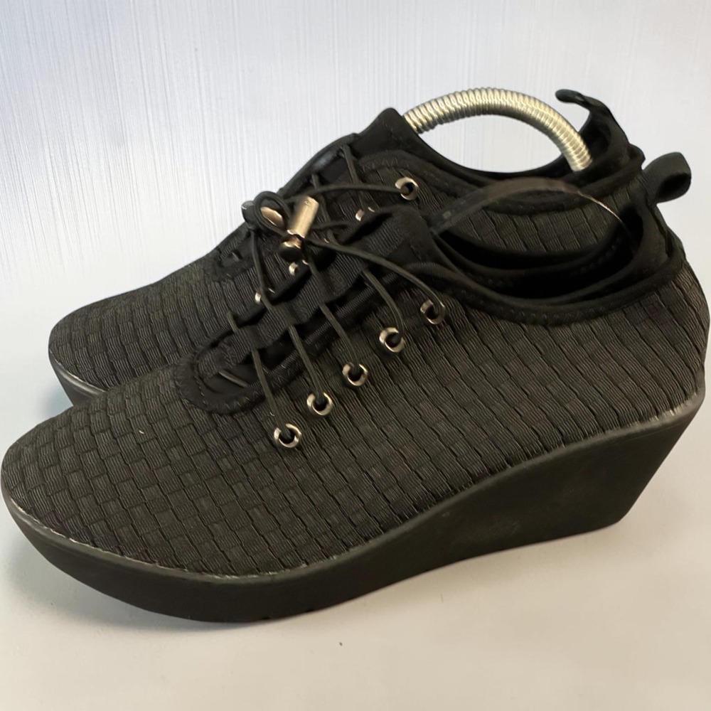 Steven by Steve Madden Base Black Woven Wedge Bungee Lace Sneakers Womens 8.5 - Picture 5 of 14